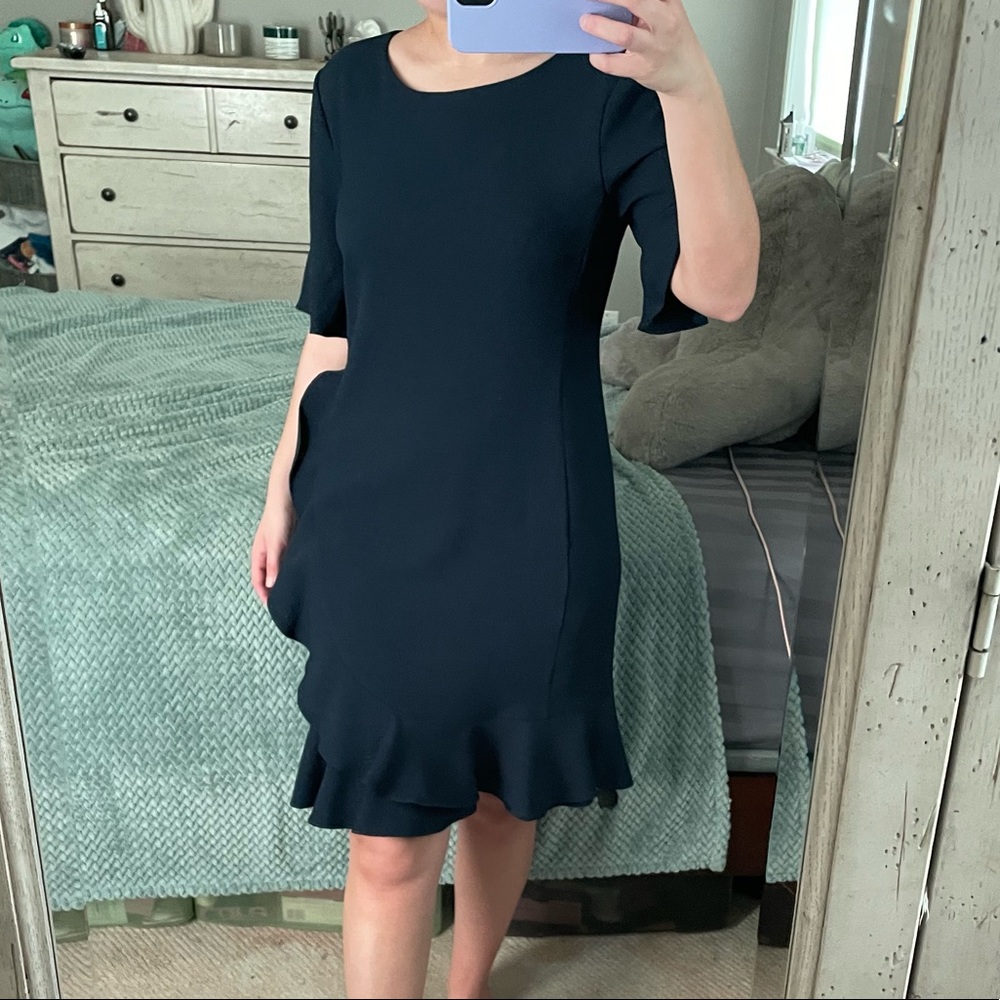 NWT Karl Largerfeld Navy Blue Ruffle Dress - Picture 5 of 13